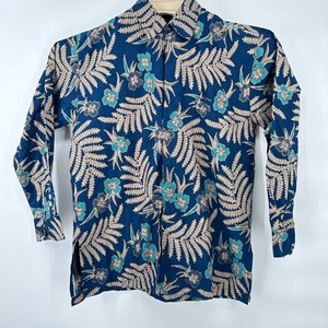 hawaian shirt ling sleeves‎ blue floral tropical  Measurements last pics #20